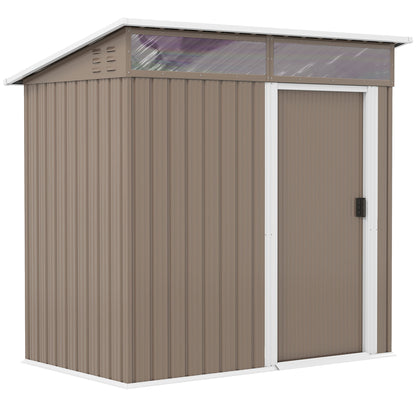 Garden Outdoor Shed 1.9m² 195x122x182 cm Outdoor Garden Shed with Reinforced Base (Floor NOT Included) Sliding Door Windows Shed for Terrace Patio Brown