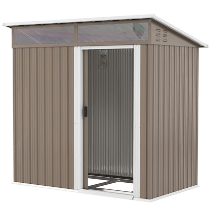 Garden Outdoor Shed 1.9m² 195x122x182 cm Outdoor Garden Shed with Reinforced Base (Floor NOT Included) Sliding Door Windows Shed for Terrace Patio Brown