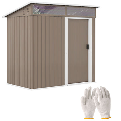 Garden Outdoor Shed 1.9m² 195x122x182 cm Outdoor Garden Shed with Reinforced Base (Floor NOT Included) Sliding Door Windows Shed for Terrace Patio Brown