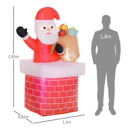 Inflatable Santa Claus with Gift Bag Coming out of a Chimney Christmas Inflatable Decoration with LED Lights for Outdoor Red