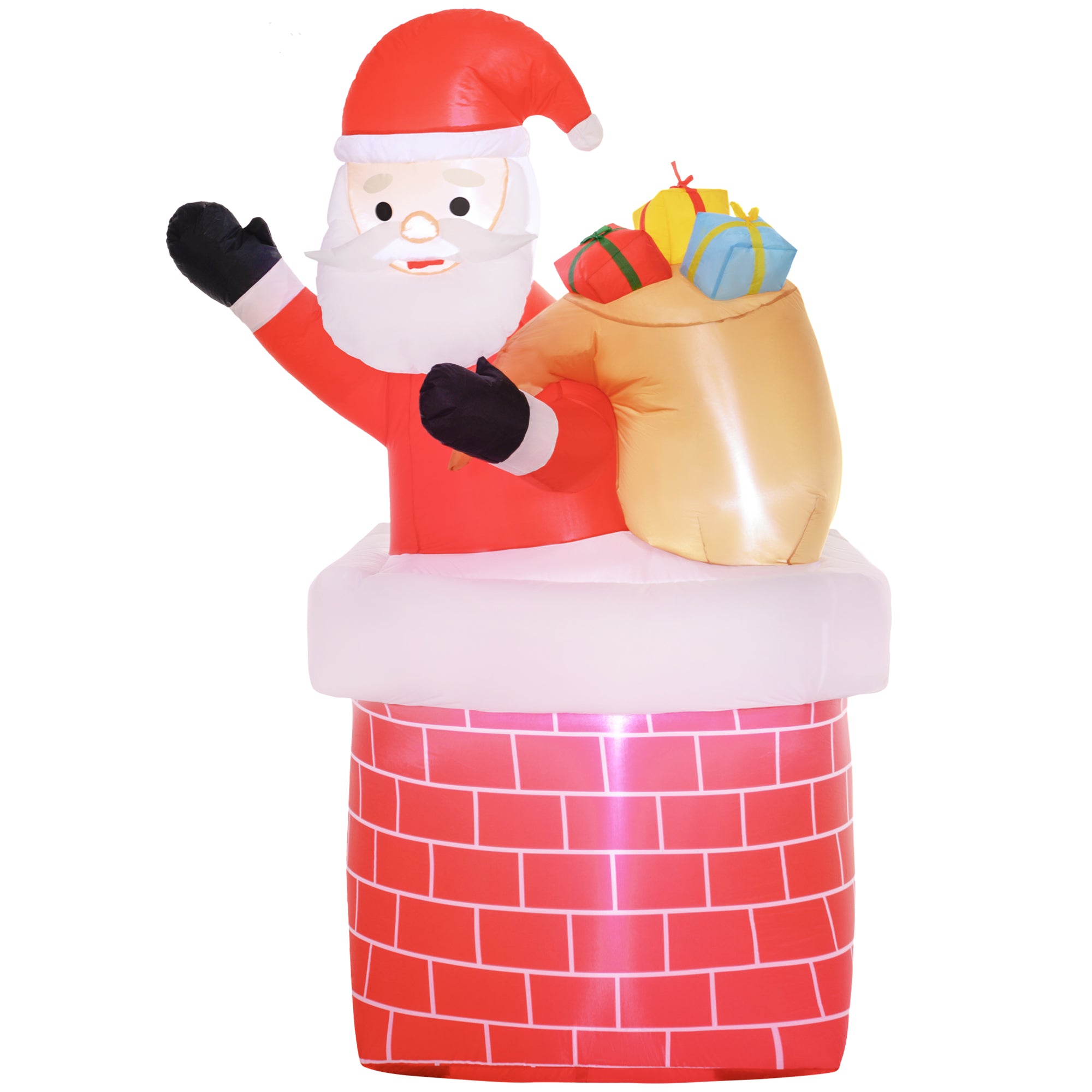 Inflatable Santa Claus with Gift Bag Coming out of a Chimney Christmas Inflatable Decoration with LED Lights for Outdoor Red