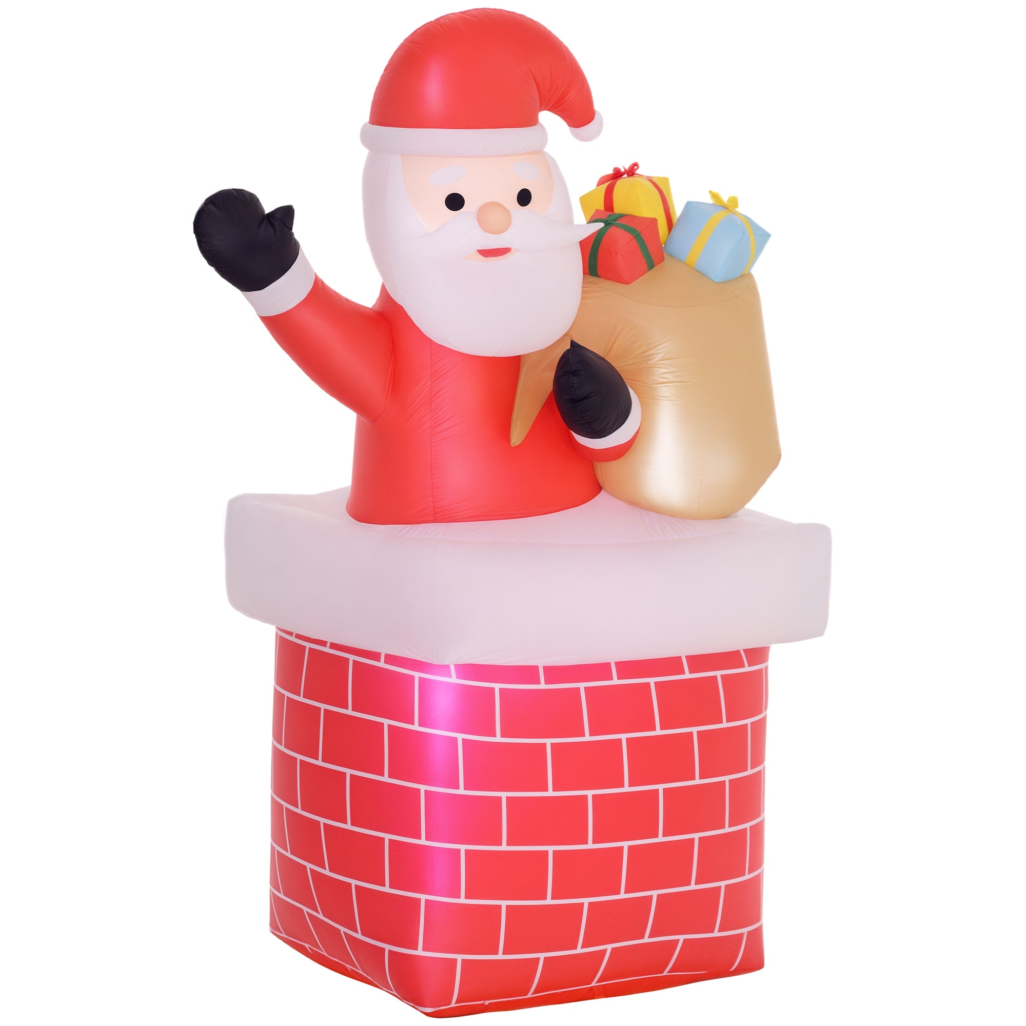 Inflatable Santa Claus with Gift Bag Coming out of a Chimney Christmas Inflatable Decoration with LED Lights for Outdoor Red