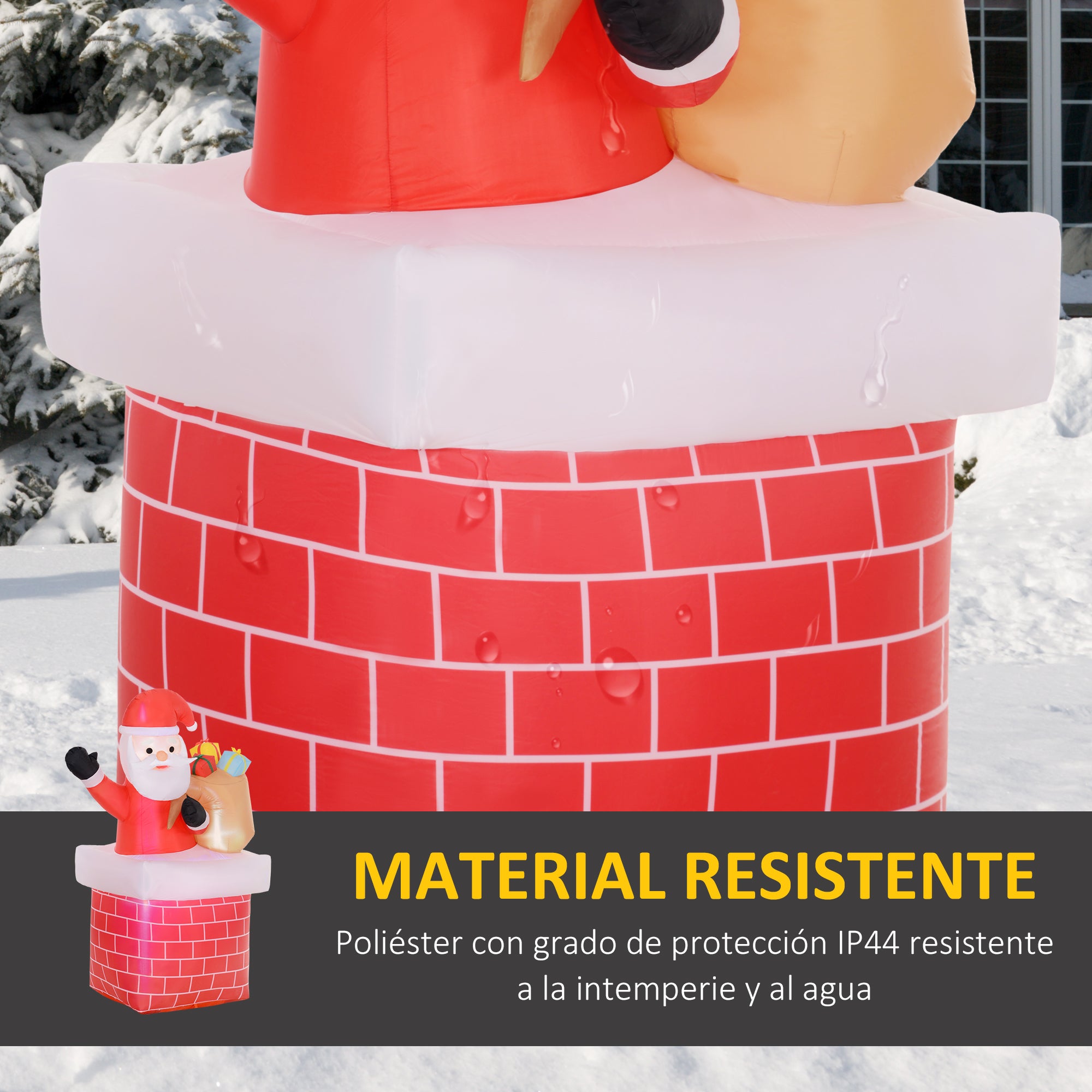 Inflatable Santa Claus with Gift Bag Coming out of a Chimney Christmas Inflatable Decoration with LED Lights for Outdoor Red