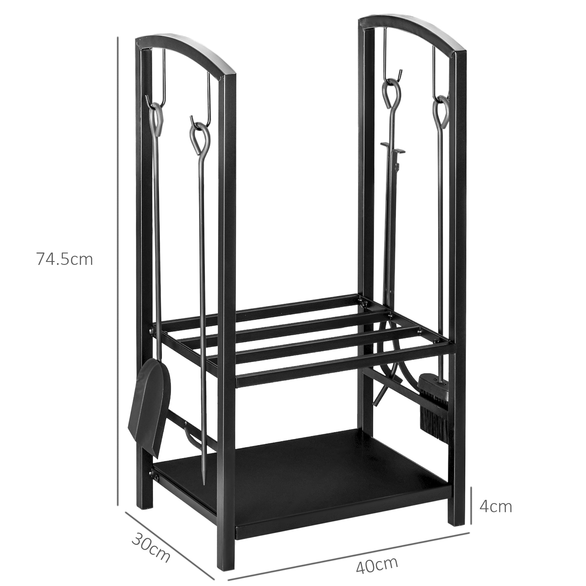 Metal Firewood Rack 40 x 30 x 74.5 cm Log Storage Helper Steel Frame up to 100kg Firewood Stand Outdoor Wood Rack Firewood Storage for Garden Patio Outside Black