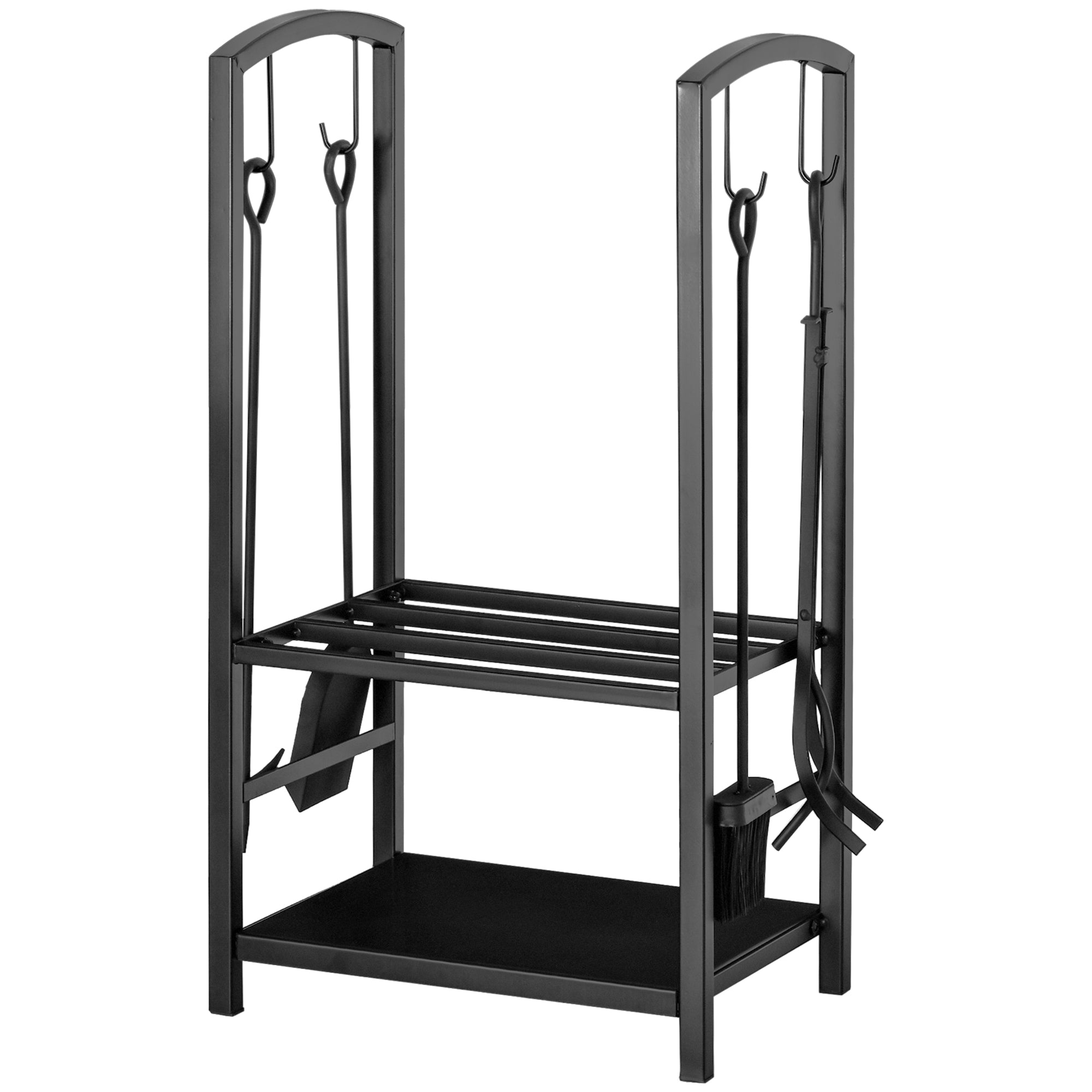 Metal Firewood Rack 40 x 30 x 74.5 cm Log Storage Helper Steel Frame up to 100kg Firewood Stand Outdoor Wood Rack Firewood Storage for Garden Patio Outside Black