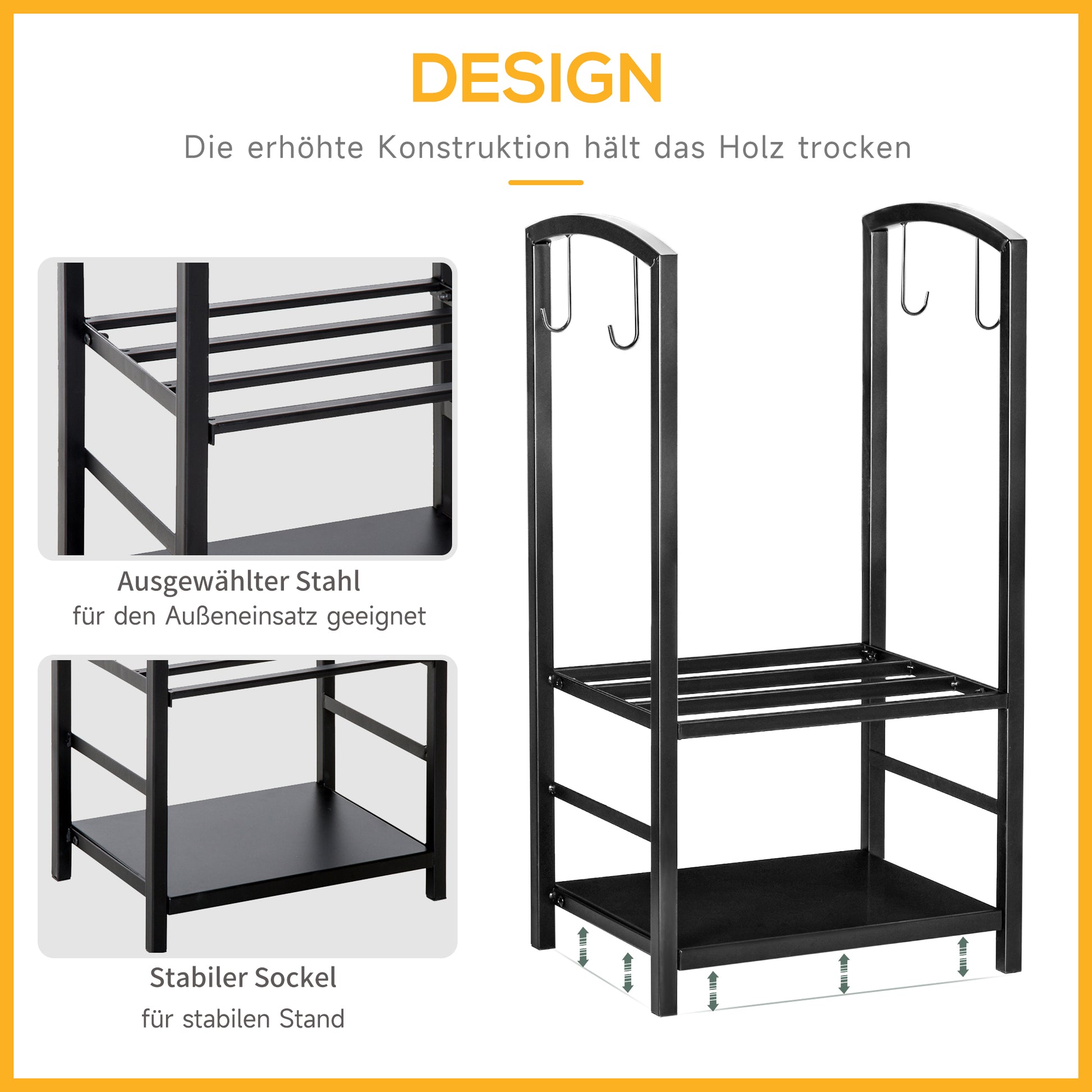 Metal Firewood Rack 40 x 30 x 74.5 cm Log Storage Helper Steel Frame up to 100kg Firewood Stand Outdoor Wood Rack Firewood Storage for Garden Patio Outside Black