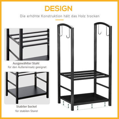 Metal Firewood Rack 40 x 30 x 74.5 cm Log Storage Helper Steel Frame up to 100kg Firewood Stand Outdoor Wood Rack Firewood Storage for Garden Patio Outside Black