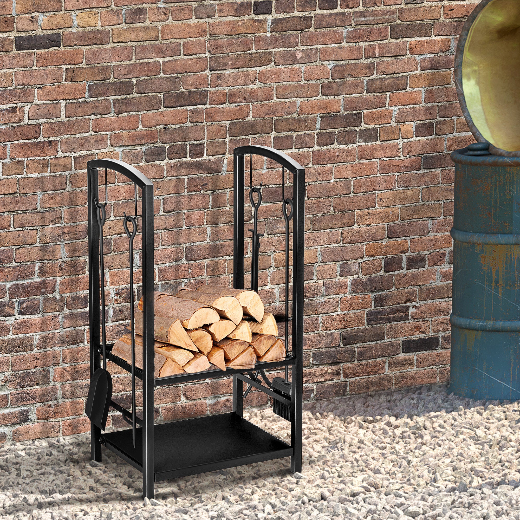 Metal Firewood Rack 40 x 30 x 74.5 cm Log Storage Helper Steel Frame up to 100kg Firewood Stand Outdoor Wood Rack Firewood Storage for Garden Patio Outside Black