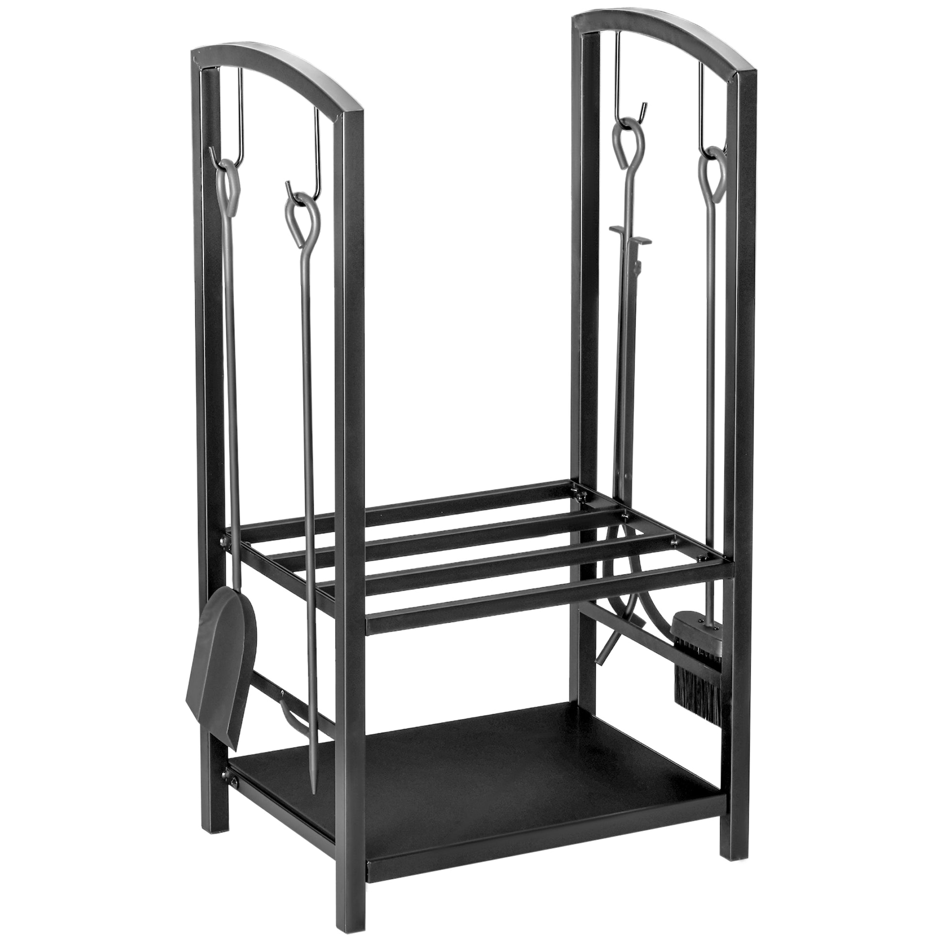 Metal Firewood Rack 40 x 30 x 74.5 cm Log Storage Helper Steel Frame up to 100kg Firewood Stand Outdoor Wood Rack Firewood Storage for Garden Patio Outside Black
