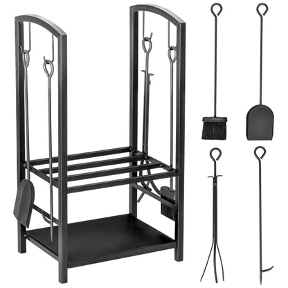 Metal Firewood Rack 40 x 30 x 74.5 cm Log Storage Helper Steel Frame up to 100kg Firewood Stand Outdoor Wood Rack Firewood Storage for Garden Patio Outside Black