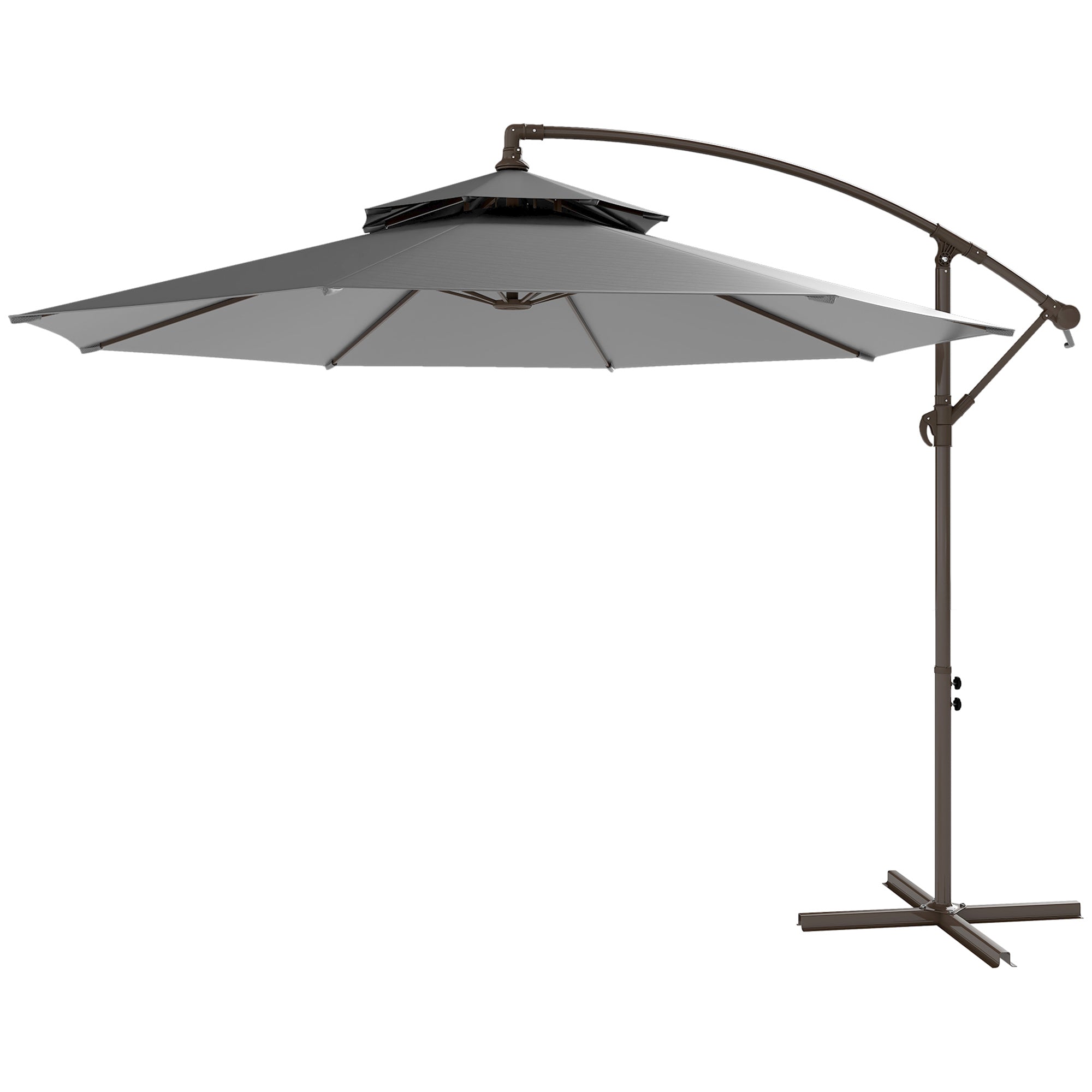 Cantilever Parasol Ø2.67 x 2.45 m Crank Umbrella with Double Roof Cross Base Steel Outdoor Sun Protection Polyester Steel Light Grey