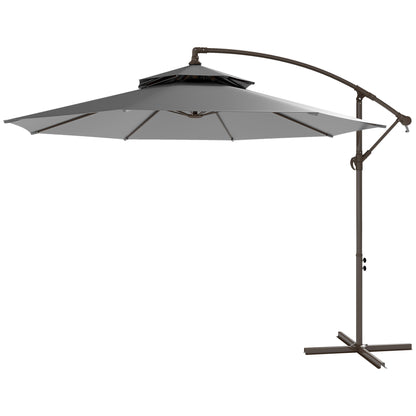 Cantilever Parasol Ø2.67 x 2.45 m Crank Umbrella with Double Roof Cross Base Steel Outdoor Sun Protection Polyester Steel Light Grey