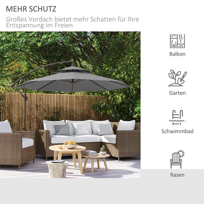 Cantilever Parasol Ø2.67 x 2.45 m Crank Umbrella with Double Roof Cross Base Steel Outdoor Sun Protection Polyester Steel Light Grey