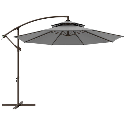 Cantilever Parasol Ø2.67 x 2.45 m Crank Umbrella with Double Roof Cross Base Steel Outdoor Sun Protection Polyester Steel Light Grey