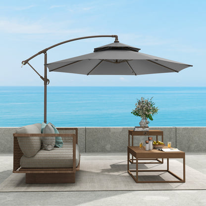 Cantilever Parasol Ø2.67 x 2.45 m Crank Umbrella with Double Roof Cross Base Steel Outdoor Sun Protection Polyester Steel Light Grey