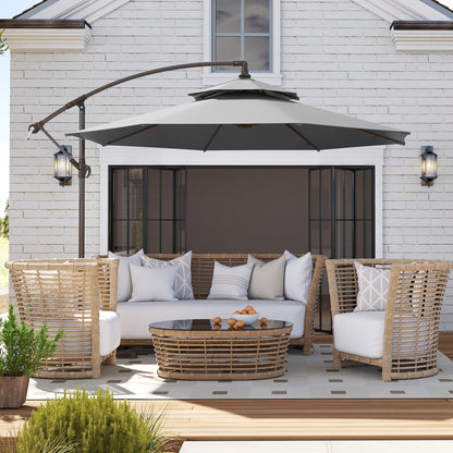 Cantilever Parasol Ø2.67 x 2.45 m Crank Umbrella with Double Roof Cross Base Steel Outdoor Sun Protection Polyester Steel Light Grey