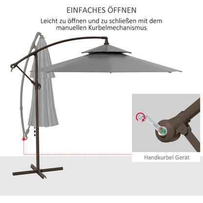Cantilever Parasol Ø2.67 x 2.45 m Crank Umbrella with Double Roof Cross Base Steel Outdoor Sun Protection Polyester Steel Light Grey