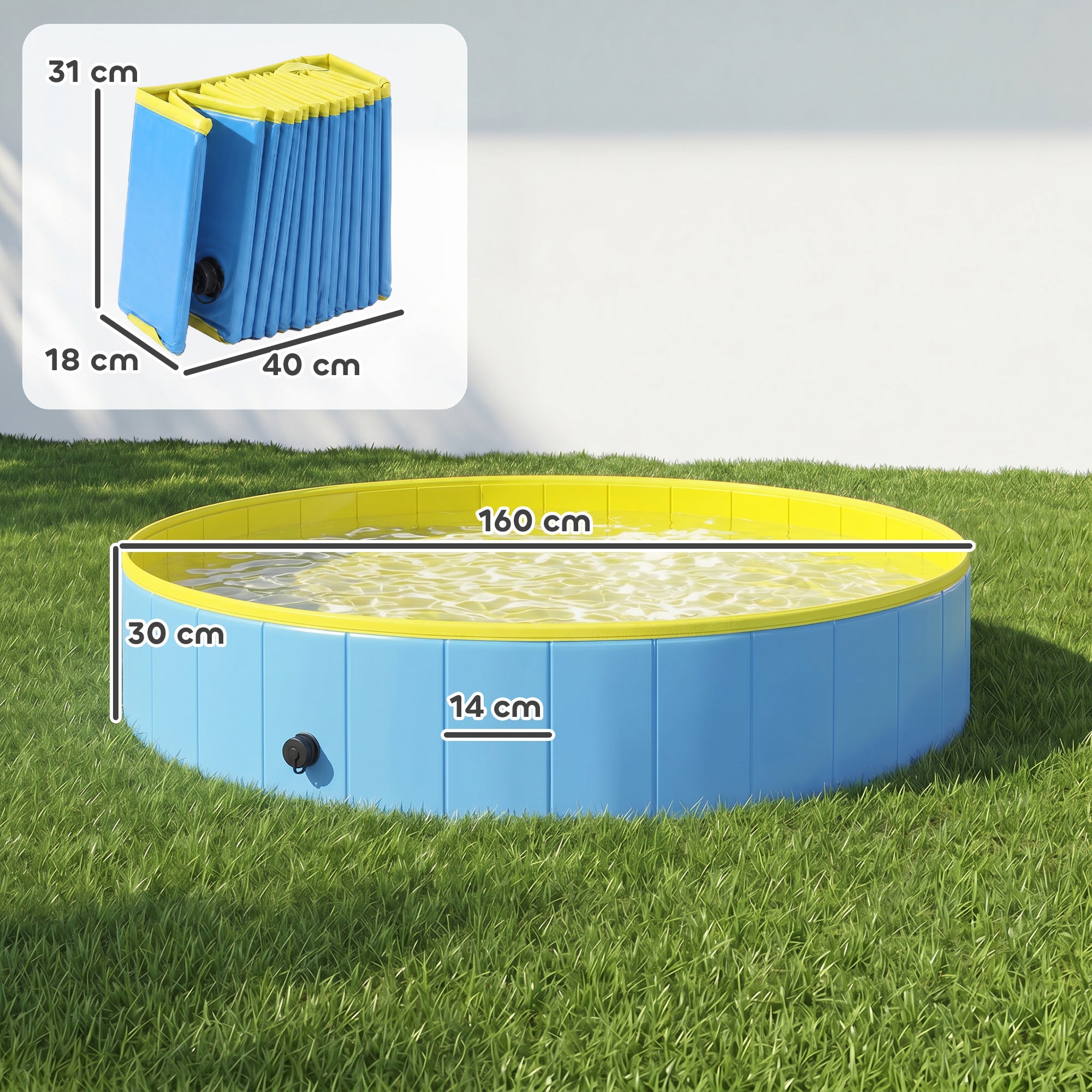 Folding Dog Pool for Large & Extra-Large Dogs, 160 x 30 cm (63" x 11.8"), Non-Slip, Durable Plastic, Blue — Indoor & Outdoor