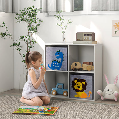 ZONEKIZ Children's Shelf Bookshelf with 2 Storage Boxes Children's Room Shelf Toy Shelf for Children's Room White+Grey 61.8 x 29.9 x 61.8 cm