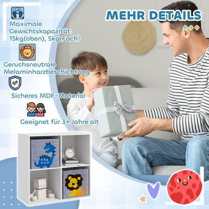 ZONEKIZ Children's Shelf Bookshelf with 2 Storage Boxes Children's Room Shelf Toy Shelf for Children's Room White+Grey 61.8 x 29.9 x 61.8 cm