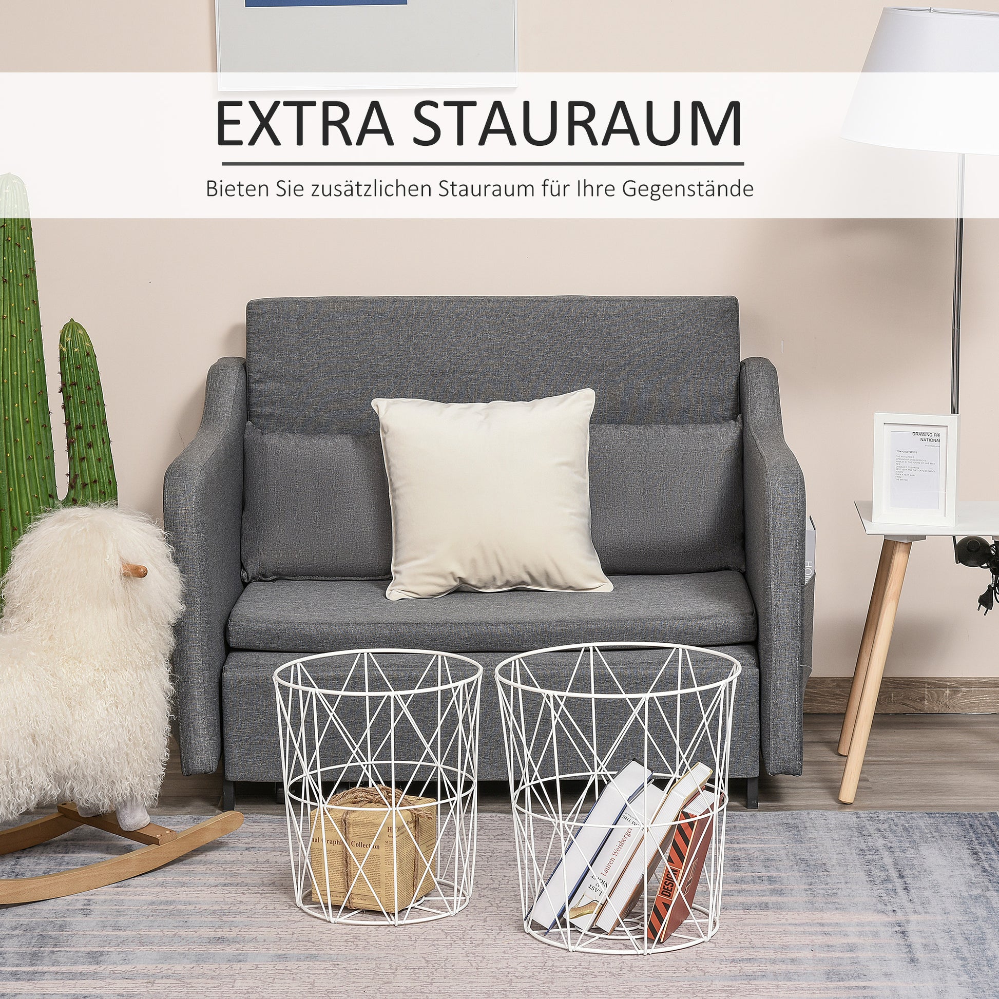 Round Coffee Table 2-Piece Set Stackable Living Room Table Side Table with Removable Lid Nesting Table Coffee Table with Metal Frame for Living Room Natural+White