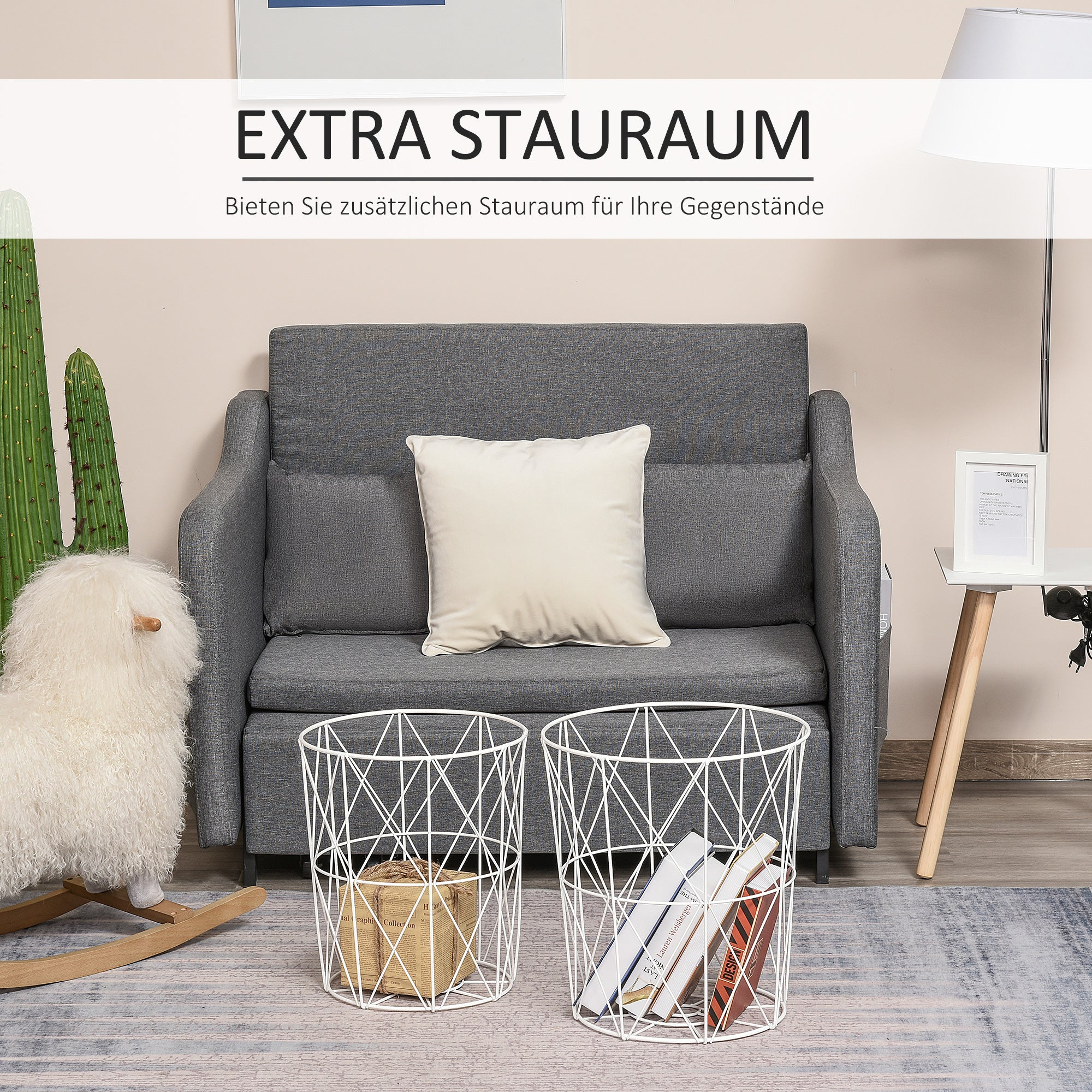 Round Coffee Table 2-Piece Set Stackable Living Room Table Side Table with Removable Lid Nesting Table Coffee Table with Metal Frame for Living Room Natural+White