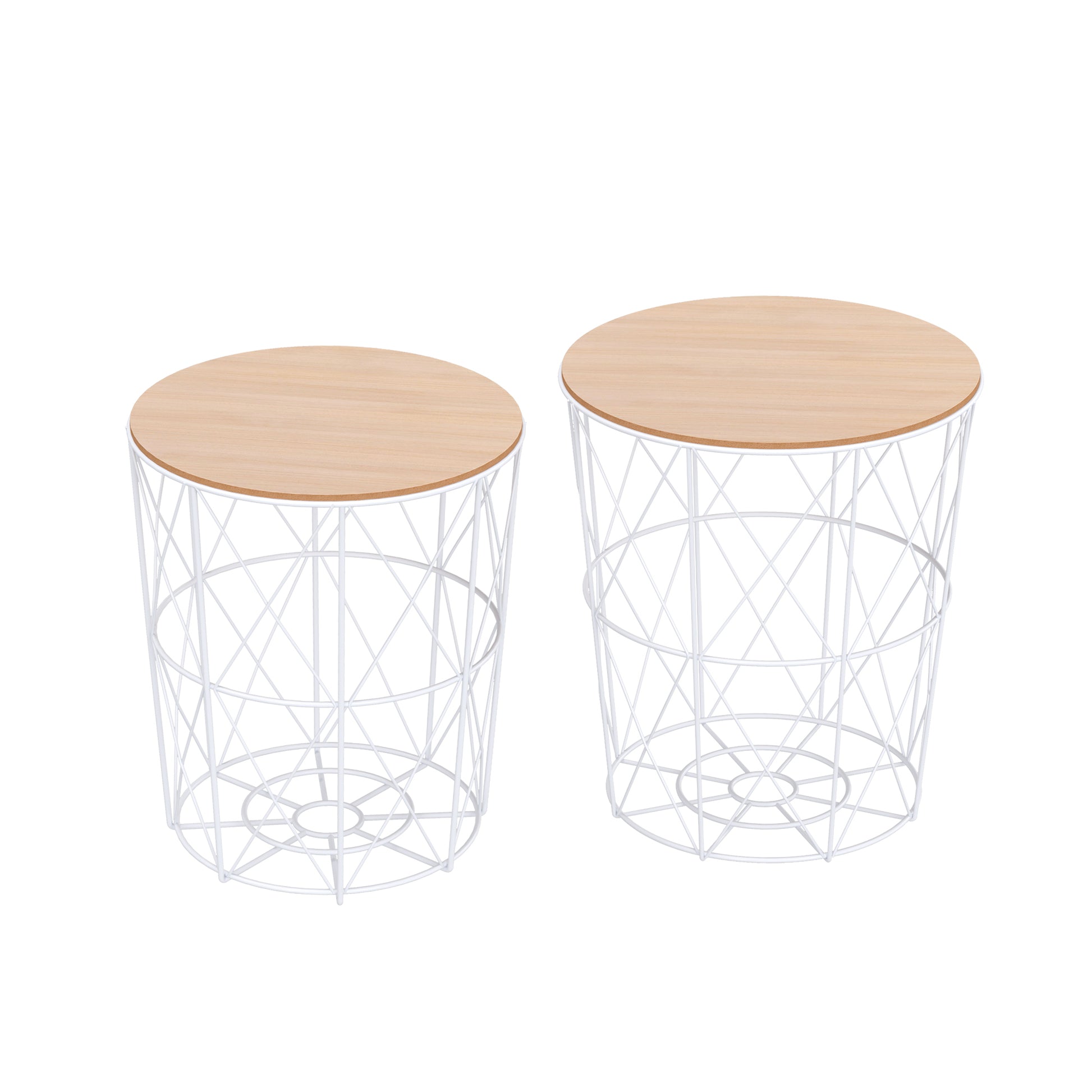 Round Coffee Table 2-Piece Set Stackable Living Room Table Side Table with Removable Lid Nesting Table Coffee Table with Metal Frame for Living Room Natural+White