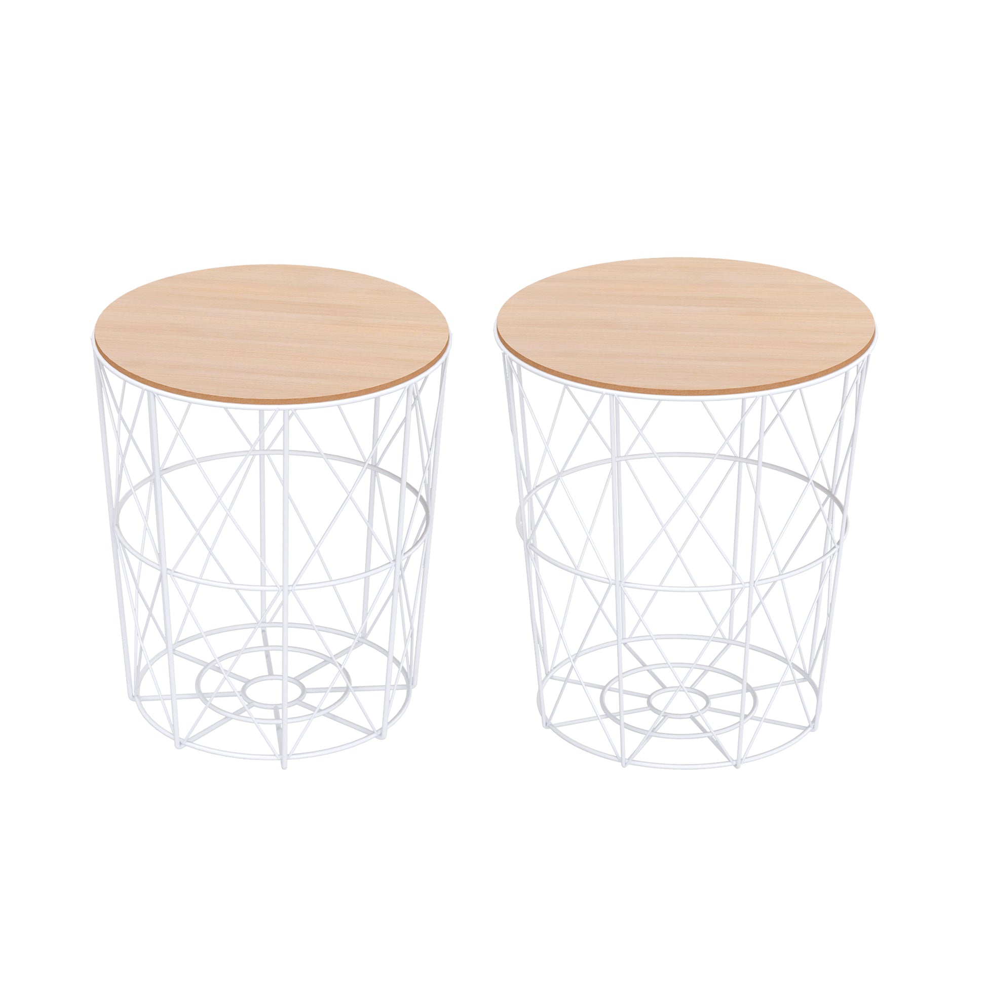 Round Coffee Table 2-Piece Set Stackable Living Room Table Side Table with Removable Lid Nesting Table Coffee Table with Metal Frame for Living Room Natural+White