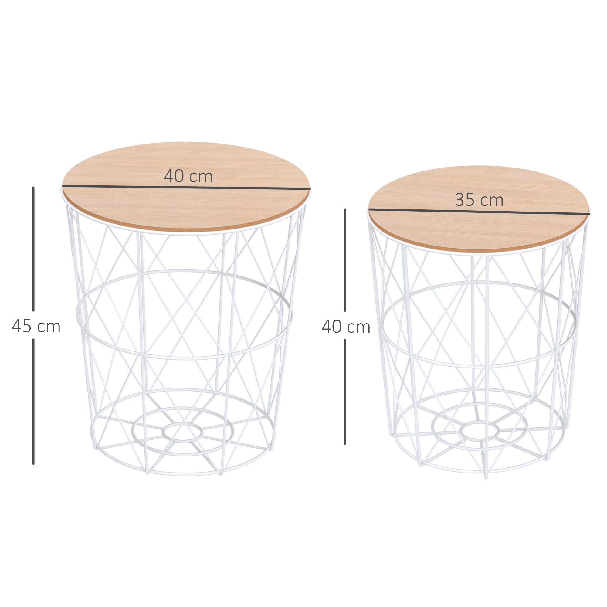 Round Coffee Table 2-Piece Set Stackable Living Room Table Side Table with Removable Lid Nesting Table Coffee Table with Metal Frame for Living Room Natural+White