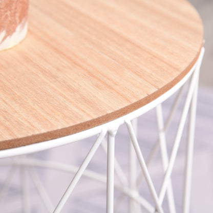 Round Coffee Table 2-Piece Set Stackable Living Room Table Side Table with Removable Lid Nesting Table Coffee Table with Metal Frame for Living Room Natural+White