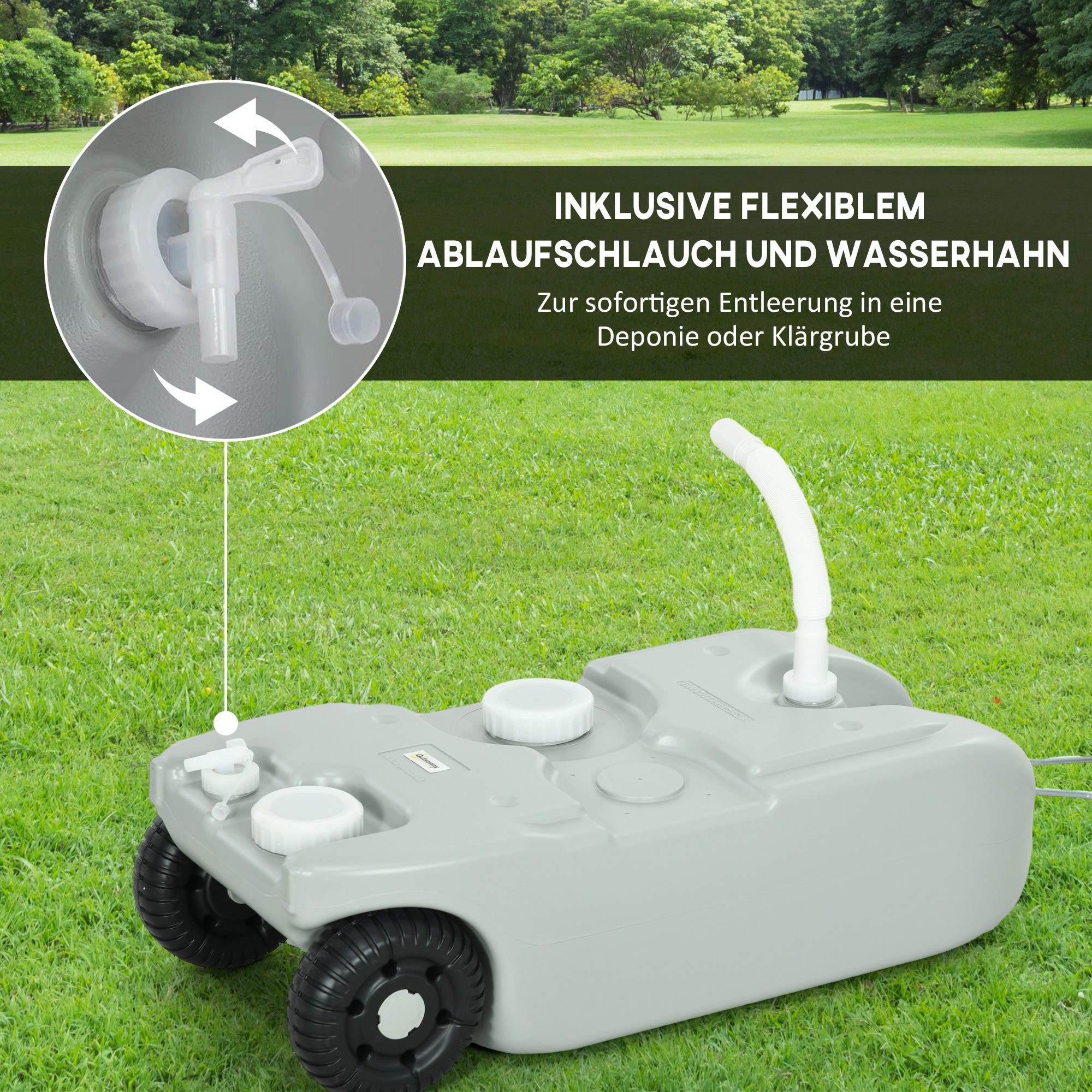 40 L Wastewater Roll Tank Wastewater Tank Motorhome Roll Tank with Handle, Camping Water Canister with Tap, Portable Multi-Purpose Canister, HDPE, Grey