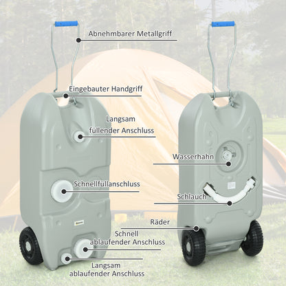 40 L Wastewater Roll Tank Wastewater Tank Motorhome Roll Tank with Handle, Camping Water Canister with Tap, Portable Multi-Purpose Canister, HDPE, Grey