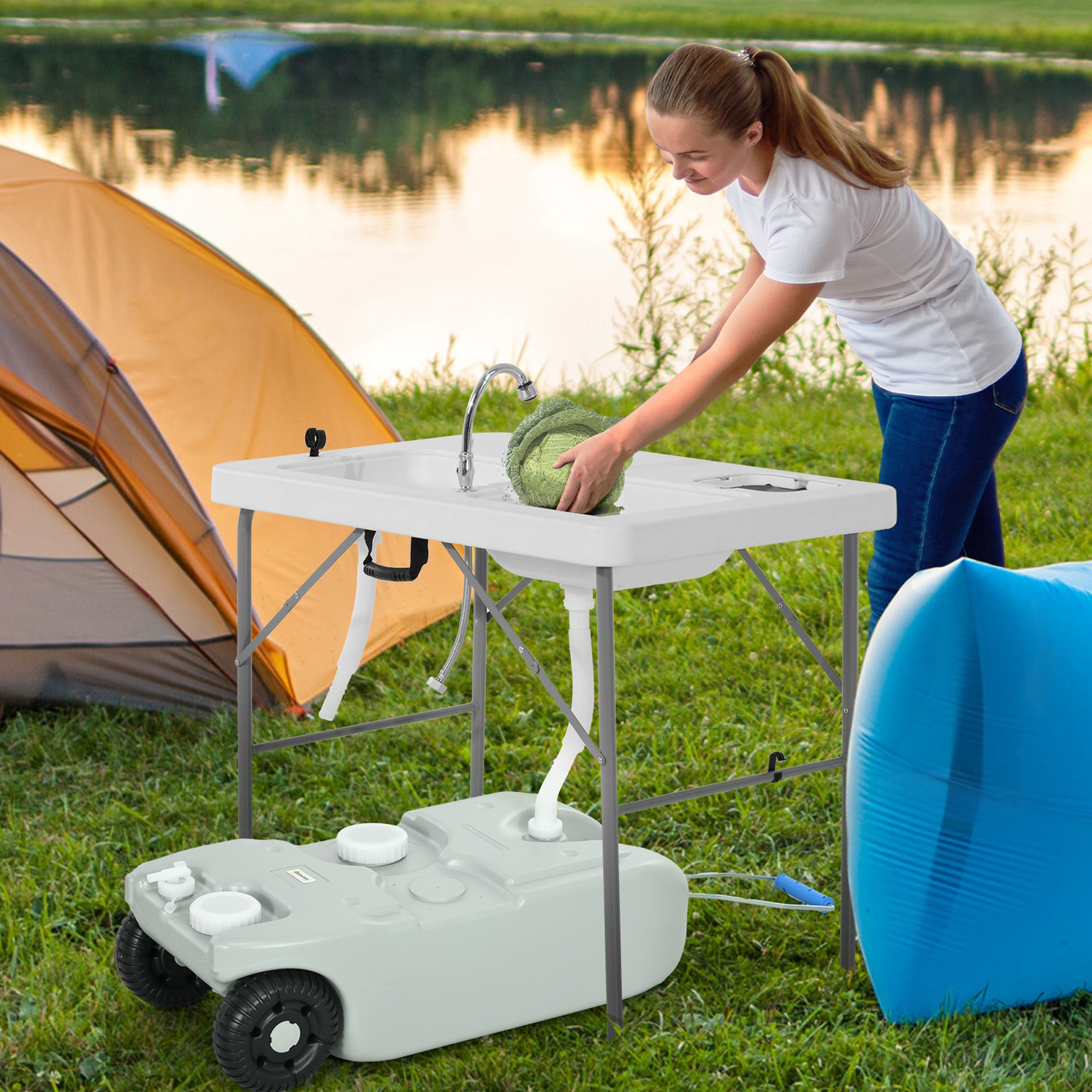 40 L Wastewater Roll Tank Wastewater Tank Motorhome Roll Tank with Handle, Camping Water Canister with Tap, Portable Multi-Purpose Canister, HDPE, Grey