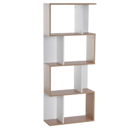 Contemporary S-Shaped Design Bookcase Shelf Storage Unit 4 Shelves 60L x 24W x 148H cm Oak White