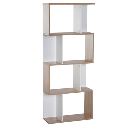 Contemporary S-Shaped Design Bookcase Shelf Storage Unit 4 Shelves 60L x 24W x 148H cm Oak White