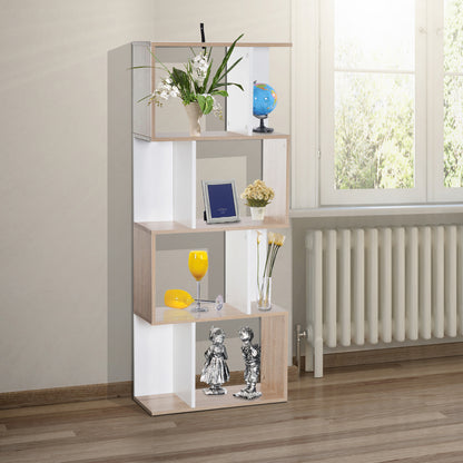 Contemporary S-Shaped Design Bookcase Shelf Storage Unit 4 Shelves 60L x 24W x 148H cm Oak White