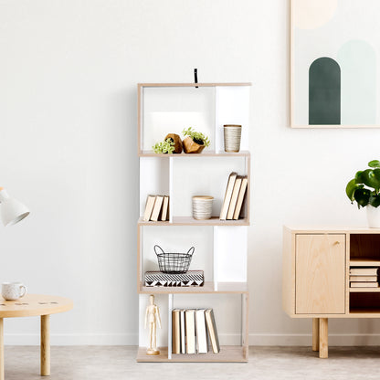 Contemporary S-Shaped Design Bookcase Shelf Storage Unit 4 Shelves 60L x 24W x 148H cm Oak White