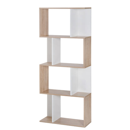 Contemporary S-Shaped Design Bookcase Shelf Storage Unit 4 Shelves 60L x 24W x 148H cm Oak White