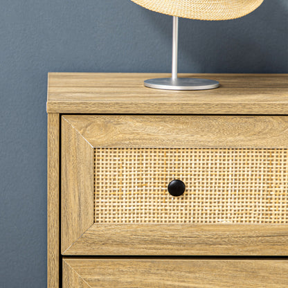 4-Drawer Narrow Dresser with Rattan Fronts and Elevated Legs Bedroom Dresser Drawers for Living Room Office 80x35x95 cm Natural
