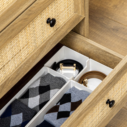 4-Drawer Narrow Dresser with Rattan Fronts and Elevated Legs Bedroom Dresser Drawers for Living Room Office 80x35x95 cm Natural