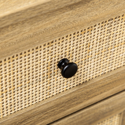 4-Drawer Narrow Dresser with Rattan Fronts and Elevated Legs Bedroom Dresser Drawers for Living Room Office 80x35x95 cm Natural