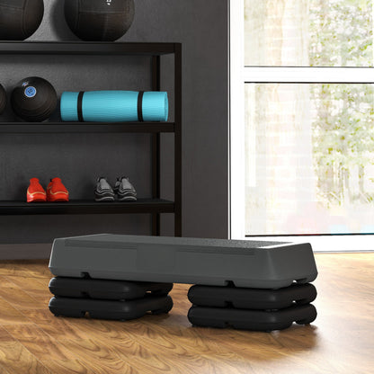 SPORTNOW Adjustable Height 3 Levels Aerobic Fitness Stepper 10/15/20 cm Non-Slip Plastic Surface, Gray