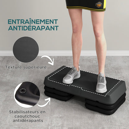 SPORTNOW Adjustable Height 3 Levels Aerobic Fitness Stepper 10/15/20 cm Non-Slip Plastic Surface, Gray