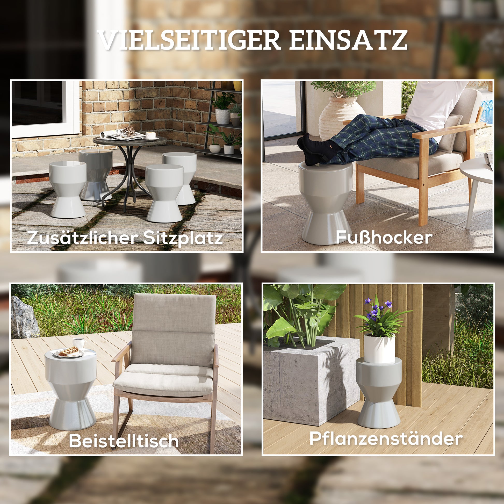 Ceramic Stool 120kg Capacity Ø33 x 45.5 cm Weatherproof Garden Stool in Hourglass Shape Side Table Plant Stand Footrest for Indoor Outdoor Camping Garden Balcony Light Gray
