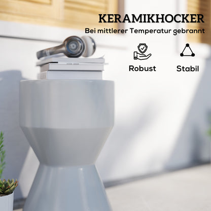 Ceramic Stool 120kg Capacity Ø33 x 45.5 cm Weatherproof Garden Stool in Hourglass Shape Side Table Plant Stand Footrest for Indoor Outdoor Camping Garden Balcony Light Gray