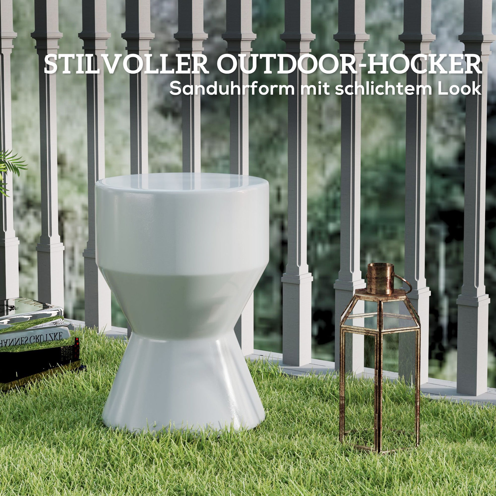 Ceramic Stool 120kg Capacity Ø33 x 45.5 cm Weatherproof Garden Stool in Hourglass Shape Side Table Plant Stand Footrest for Indoor Outdoor Camping Garden Balcony Light Gray