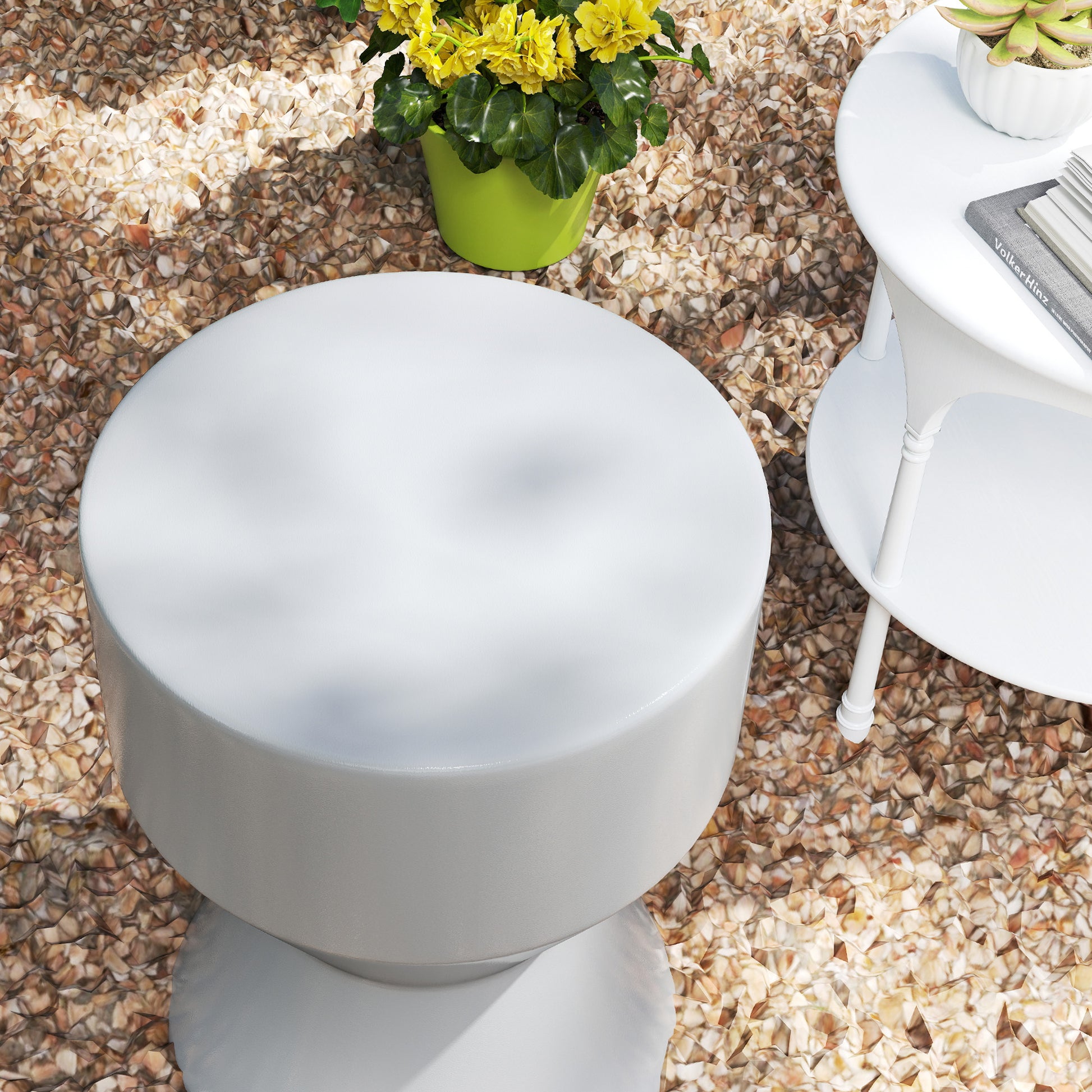 Ceramic Stool 120kg Capacity Ø33 x 45.5 cm Weatherproof Garden Stool in Hourglass Shape Side Table Plant Stand Footrest for Indoor Outdoor Camping Garden Balcony Light Gray