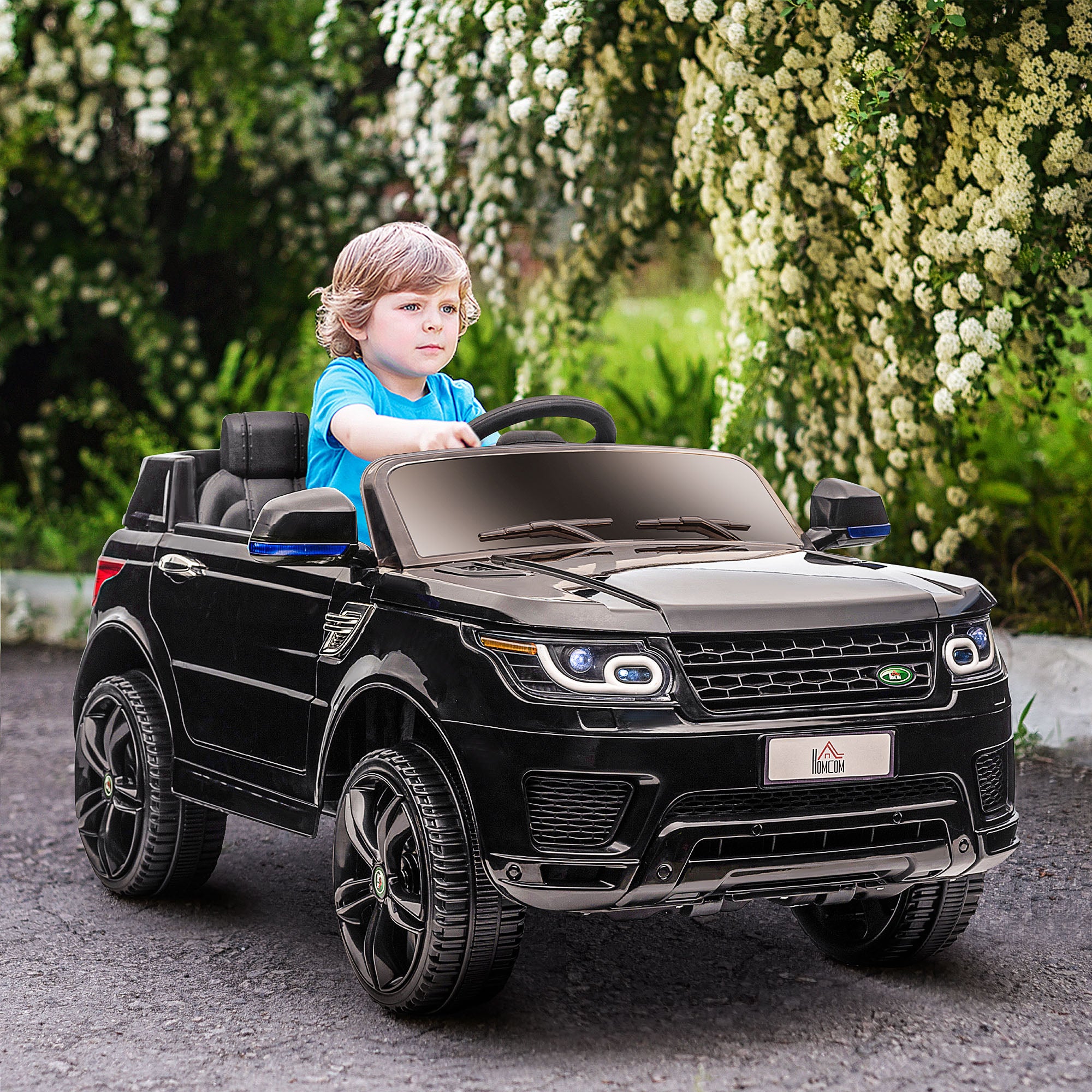Kids Electric Car 12V Children's Vehicle with 2.4 GHz Remote Control, 2 Motors, Kids Car with Soft Start, Horn, Headlights, Electric Vehicle 5 km/h, for 3-5 Years Old Kids, Black