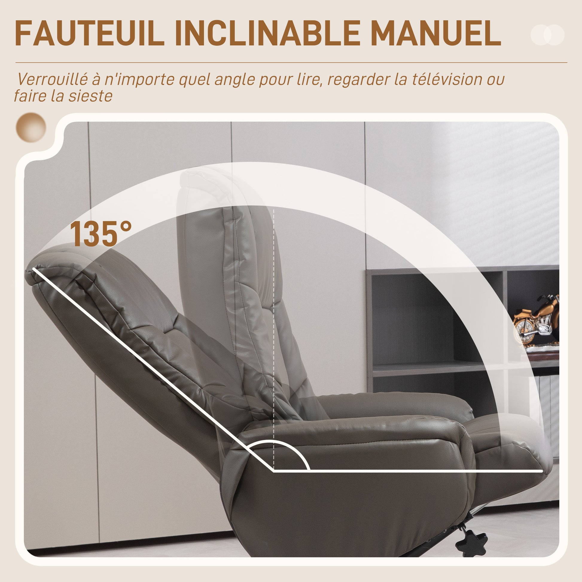 Relax Armchair with Footrest, Lounge Relax Armchair, Rocking Backrest, Reclining Armchair, Padded Seat, Synthetic Covering, Solid Wood Frame, Contemporary Design, Gray