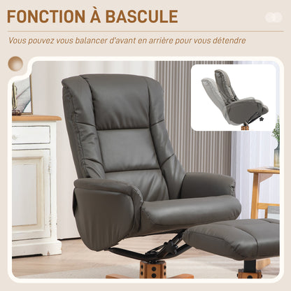 Relax Armchair with Footrest, Lounge Relax Armchair, Rocking Backrest, Reclining Armchair, Padded Seat, Synthetic Covering, Solid Wood Frame, Contemporary Design, Gray